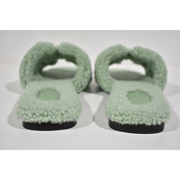 Hermes Oran Teddy Shearling Fur Green H Logo Slide Sandal Mule Flat Flip Flop 42 - Picture 11 of 12